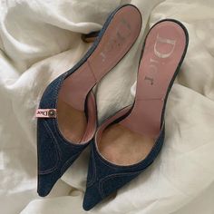 Rare Vintage Dior Denim Jean Denim Blue & Pink Mule Heels Size - It 38 Dior Denim, Skirt Uniform, The Flight Attendant, Pretty Heels, Instagram Luxury, Mule Heels, Shoes Heels Classy, Hype Shoes