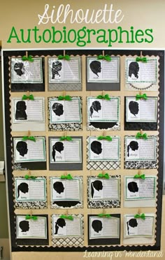 a bulletin board with silhouettes on it and the words, silhouette autobiographies