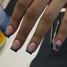 Blue Chrome Tips, Short Blue French Tip Nails, Blue Chrome French Tip, Blue Chrome French Tip Nails, Chrome Tips, Overlay Nails, Tips Nails, Blue Chrome, Simple Acrylic Nails