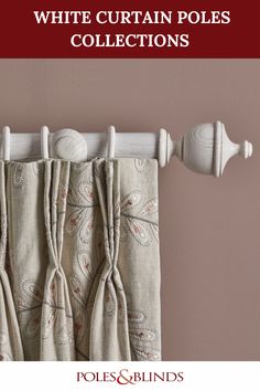 Curtain hanging on a white wooden curtain pole White Curtain Pole, Window Dressing, Window Dressings