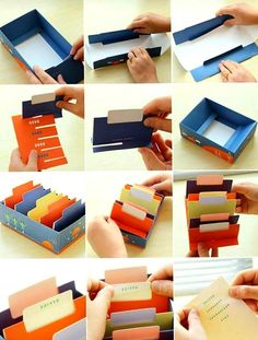 several pictures of different types of business cards in various shapes and sizes, including one being folded