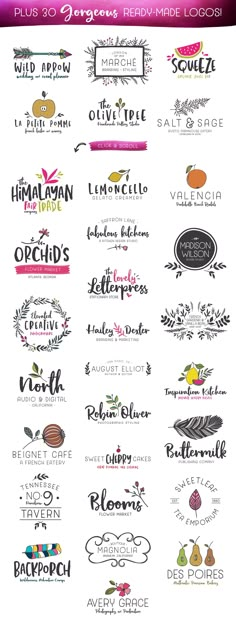 the logos for different types of food and drink are shown in this graphic file, which includes