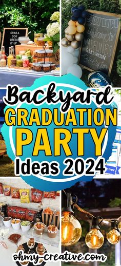 the back yard graduation party has been set up for guests to enjoy and have fun