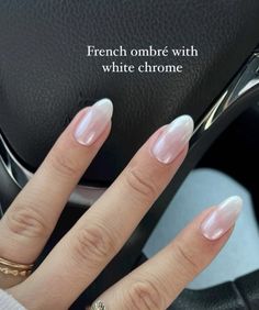 Simple Nails Graduation, Dip On Natural Nail Ideas, Basic Graduation Nails, Subtle Graduation Nails, Sheer White Chrome Nails, Graduation Nails Oval, French Manicure With White Chrome, Neutral Glazed Nails, Graduation Nails Natural