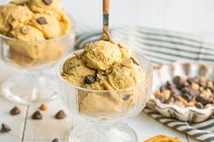 two bowls filled with peanut butter chocolate chip ice cream