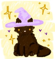 a drawing of a cat wearing a witches hat