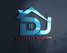 the logo for property solutions is shown on a dark background with red letters and a blue house