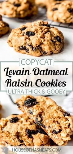 several oatmeal raisin cookies on a cooling rack with text overlay