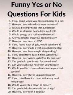 a poster with the words funny yes or no questions for kids written in black and white