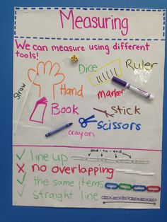 a bulletin board with writing on it that says, measuring we can measure using different tools