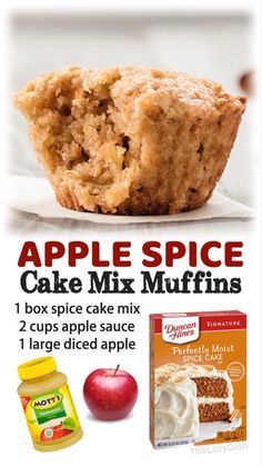 an advertisement for apple spice cake mix muffins