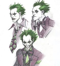 the joker and his green hair are drawn in pencil