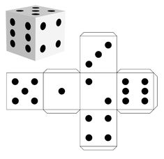 four dices with black dots on them are arranged in the shape of a cube