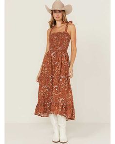 Cotton & Rye Women's Floral Print Midi Sundress Cowboy Boot Outfits Women, Western Wedding Guest Outfit, Semi Casual Dresses, Boot Barn, Midi Sundress, Skirts With Boots, Todays Outfit, Western Dresses, Skirt Design