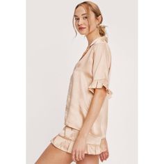 Nasty Gal Satin Ruffle Pajama Shirt, And Shorts Set In Coffee. The Color Is More Of A Beige Champagne, In My Opinion. I Have Multiple New In Bag Sets In A Few Sizes. Relax And Feel The Luxury In This Satin Pajama Set, With Button Fastenings. Enjoy Ultra Comfortable Relaxed Fit, And Feminine Ruffle Details. A Perfect Choice For Your Bridesmaid Bridal Party Or Bachelorette Pajamas, Or For Lazy Days And Self Care Evenings. Satin Ruffle Pajama Shirt And Shorts Set High Quality Satin Fabric Sleek, Mi Bachelorette Silk Pajamas, Silk Pajamas Set, Beige Champagne, Shirt And Shorts Set, Silk Pajamas Women, Silk Sleepwear, Silk Pajama Set, Shirt And Shorts, Satin Pyjama Set