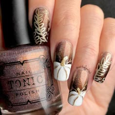 15 Awe-Inspiring Thanksgiving Nail Art Designs To Try This Year Fall Leaf Nails 2022, White Pumpkins Nails, Pumpkin And Leaves Nails, Fall Nails Pointy, Fall Thanksgiving Nails Acrylic, White Pumpkin Nail Art, White Pumpkin Nail Design, White Pumpkin Nails, Thanksgiving Nail Designs Fall