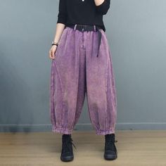 Comfortable, One of Kind. Pants online shop,|Street|Corduroy|Solid Color|Ninth Pants/Skirts|Button|Loose|Female|Light Purple|One Size|Spring/Fall|Hand Wash Carrot Pants, Comfy Pants, Purple Pattern, Baggy Pant, Denim Overalls, Pants Pattern, Ankle Pants, Linen Pants, Pants Outfit