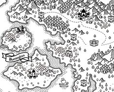 a black and white map with lots of trees