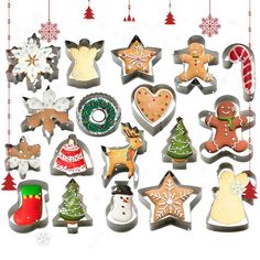 an assortment of christmas cookies on a white background