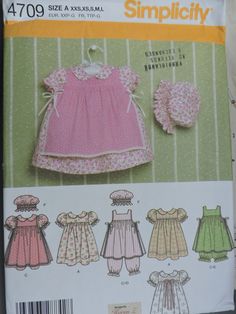 the sewing pattern for this baby's dress and bonnet is easy to sew