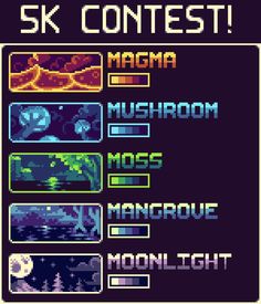 the title screen for six contest, which features an image of different types of video games