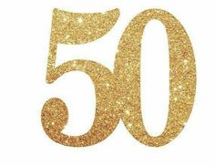 a cake topper with the number 50 on it's stick in gold glitter