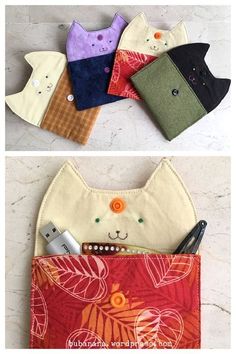 four different types of cat purses on the floor