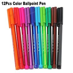 12 pcs color ballpoint pens in assorted colors with black eraser and stylus