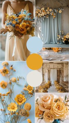 Blue and Yellow Wedding Theme Blue Wedding Theme Ideas, Yellow Wedding Colors Schemes, Blue And Yellow Wedding, Blue Yellow Weddings, Yellow Wedding Decorations, Blue Wedding Theme, Yellow Wedding Colors, Wedding Theme Color Schemes, Wedding Color Schemes Spring