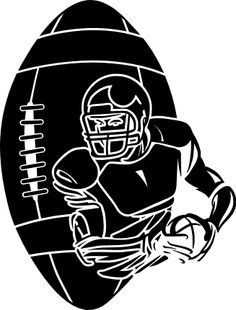 an american football player running with the ball in his hand silhouetted on a white background