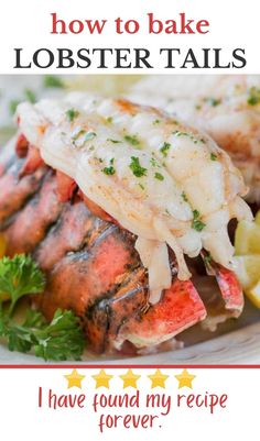 Lobster tails on a white serving plate with a review. Lobster Tail Recipe, Frozen Lobster Tails