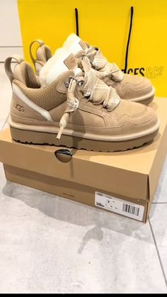 Brown Sneakers Aesthetic, Luxury Beige Sneakers With Laces, Beige Designer Sneakers With Laces, Trendy Beige Lace-up Platform Sneakers, Lanvin Beige Sneakers, Fluffy Shoes