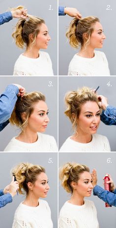 messy-top-volume-curly-ponytail Cute Ponytail Styles, Ponytail Tutorial, Cute Ponytails, Ponytail Styles, Model Hair