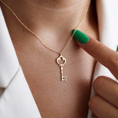 Key Necklace, Small Key Necklace, Gold Key Pendant, Dainty Necklaces by Luxury Dainty Jewelry,18k Gold Key Necklace,christmas Gift - Etsy Key Necklace Gold, Locket Ideas, Gold Key Necklace, Camp Jupiter, Dainty Necklaces, Gold Key, Key Necklace, Key Pendant, Elegant Accessories