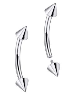 pair of stainless steel earrings with spikes on each side and an ear hook in the middle