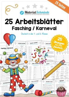 the cover of an activity book with clowns and balloons