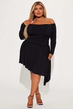 Available In Black, Wine, And Rust. Mini Dress Long Sleeves Off Shoulder Ruched Asymmetrical Hem Lined Stretch Self: 97% Polyester 3% Spandex Imported | Runaway With Me Mini Dress in Black size 2X by Fashion Nova Runaway With Me, Dresses With Cowboy Boots, Dress Long Sleeves, Asymmetrical Hem, Matching Dresses, Asymmetric Hem, Dress Long, Active Wear For Women, Mini Black Dress