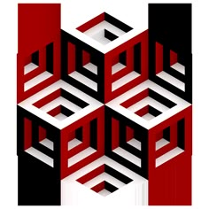 three dimensional cubes in red and black on a white background