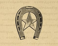 a drawing of a horseshoe with a star on it