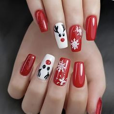 Reindeer Press-On Nails, White Snowflake Press On Nails, Winter Themed Christmas Press On Nails, Santa Claus Press-On Nails, Pine Tree Nails. 🙏 Thank you for stopping by and supporting a small business!💖 ⭐⭐ Get your salon quality nails at home with Paintnails Press On Nails ⭐⭐ All sets are made with GEL nail polish with 4-6 layers of coating. These nails are reusable, if you take it off right. For instruction, please message me. ⭐⭐ Each set comes with 10 handmade press on nails, a mini file, a Fake Nails Long, Ballet Nails, Long Press On Nails, Red And White Christmas