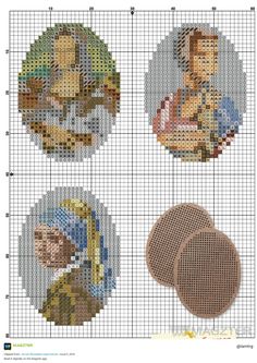 four cross stitch designs depicting the nativity of jesus and mary, each with an individual's image