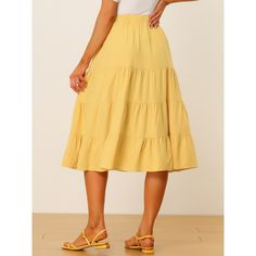 Slant pockets for effortless wear and an A-line tiered flare hem help to create an elegant and flowy look in spring or summer. In a midi length, this skirt with a fit-and-flare silhouette and an elastic waist exudes a carefree summer feel. This midi skirt features a ruffle hem and side pockets for a crisp finish to any look. Pair it with any sandals to create a variety of looks. Midi Skirt With Pockets, Maxi Skirt Boho, Midi Flare Skirt, Tiered Maxi Skirt, Suspender Skirt, Boho Maxi, Slip Skirt, Women Skirts Midi, Womens Clothing Sizes