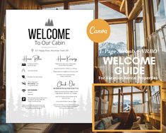 a welcome sign is in front of a window with the words welcome to our cabin