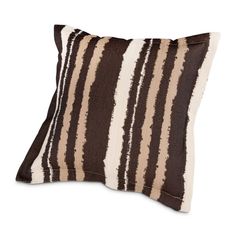 a brown and white striped pillow on a white background