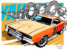 Classic Tv The Dukes of Hazzard a pop art Cars Painting, Vintage Muscle Car, Bd Design, Cartoons Magazine, Illustration Pop Art, Japanese Pop Art, Pop Art Illustration, Automotive Decor, Poster Size Prints