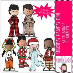 a group of children in pajamas and hats with the words, happy holidays on them