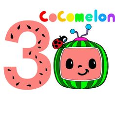 the number three is decorated with a watermelon and a ladybug