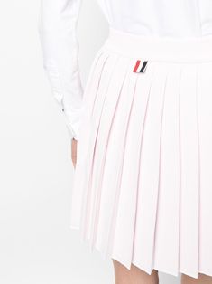 4-Bar pleated miniskirt from THOM BROWNE featuring signature 4-Bar stripe, fully pleated, high waist, above-knee length and blush pink/white. Pink Pleated Flared Tennis Skirt, Chic Pink Skirt With Accordion Pleats, Chic Pink Pleated Tennis Skirt, Elegant Pink Mini Pleated Skirt, Pink Accordion Pleats Skirt, Chic Pink Tennis Skirt, Pink Relaxed Mini Pleated Skirt, Chic Pink Pleated Skort, Pink Fitted Skirt With Accordion Pleats