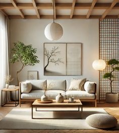 1. The furniture should be low-profile with clean lines and neutral tones to evoke Japanese minimalism. 

2. Keep the walls uncluttered, accented with subtle art or wood paneling for visual interest.

3. Incorporate soft natural lighting with paper lanterns or sheer curtains for a calm, inviting space.

4. Use wood accents, like a coffee table or paneling, to add warmth while maintaining simplicity. Japandi Accent Wall, Japanese Zen, Scandi Style