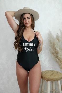 This suit was made for the birthday girl on her special day, showing of her babe appeal. Birthday Bathing Suit, Custom Bathing Suits, Honeymoon Swimsuit, Birthday Babe